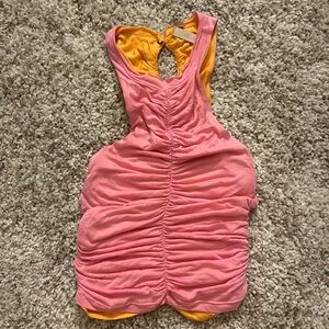 Anthropologie reversible pink orange ruched top